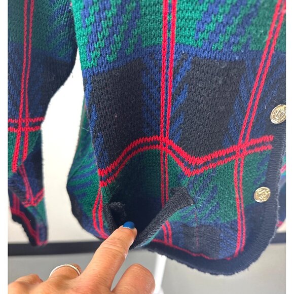 Vintage Tally Ho Cardigan Sweater Women’s Size PM Green Red Plaid Long Sleeve - Picture 10 of 11